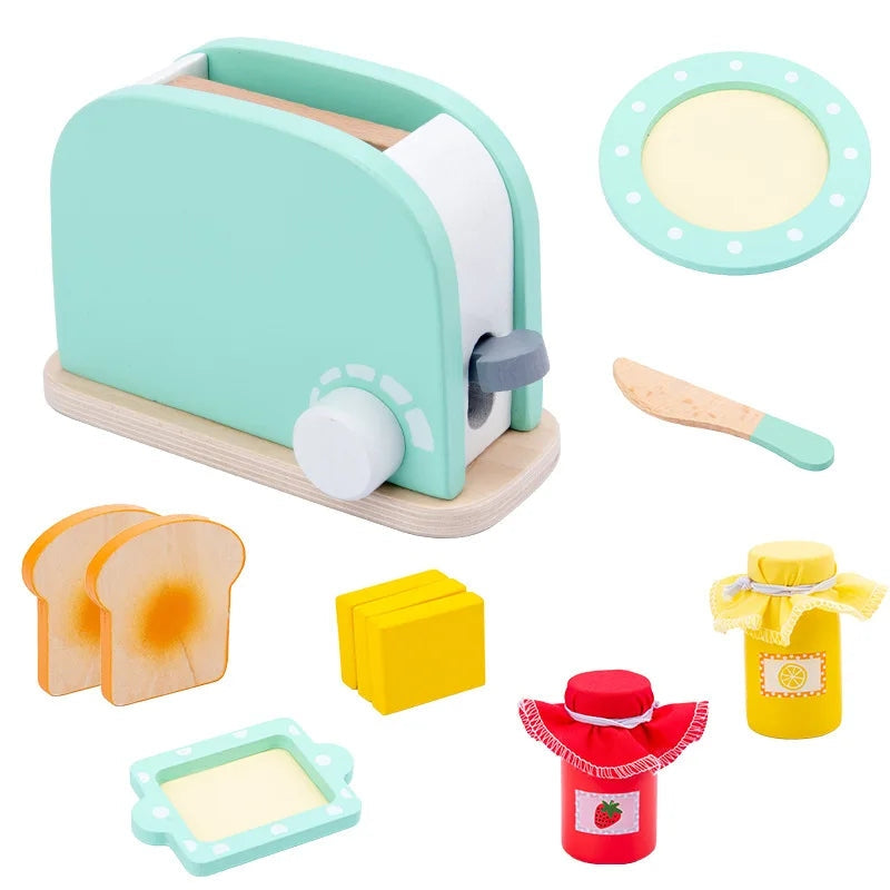 Toychef Woodset – Set da cucina in legno per bambini – Macchina da caffè, tostapane e frullatore – Apprendimento ispirato al metodo Montessori