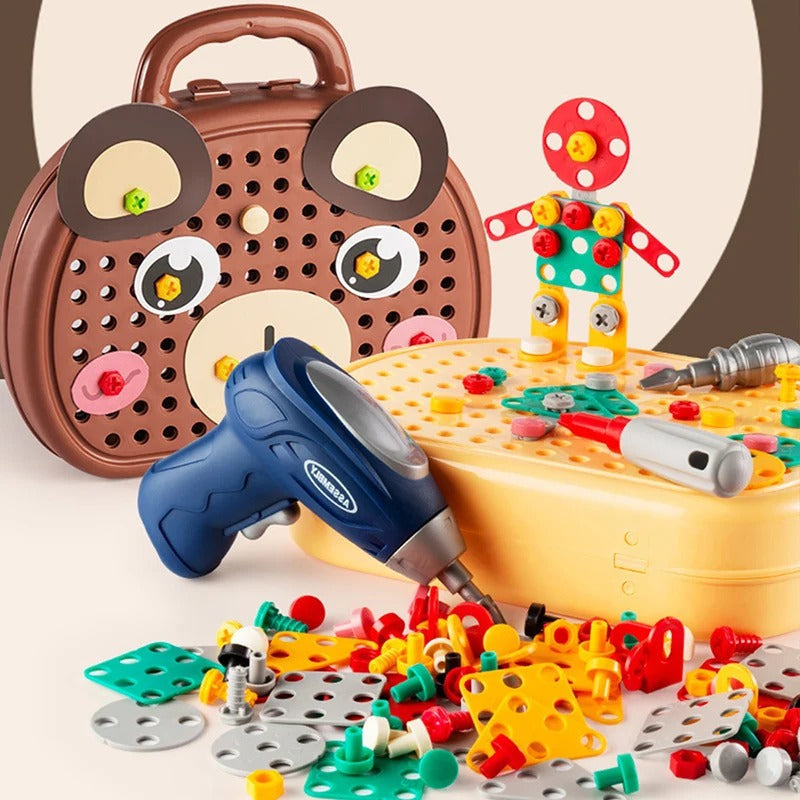 Kit di attrezzi Toybuild – Set creativo di attrezzi con mini trapano per piccoli costruttori