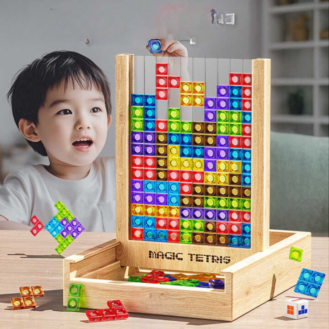 Ecoblock Tetris Board – Gioco di Puzzle in Legno per Bambini e Adulti – Divertimento Sostenibile per l'Allenamento del Cervello