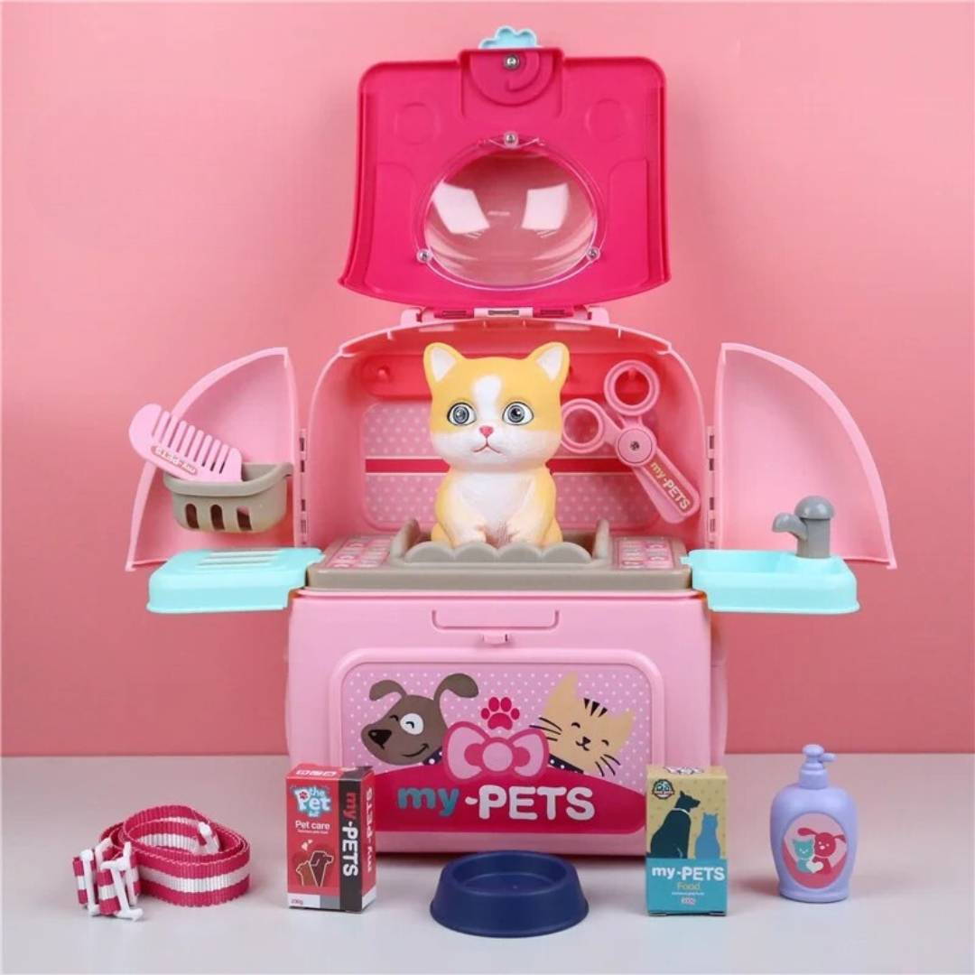 Toyvet Playset – Set di gioco portatile da veterinario per bambini con zaino e 16 accessori