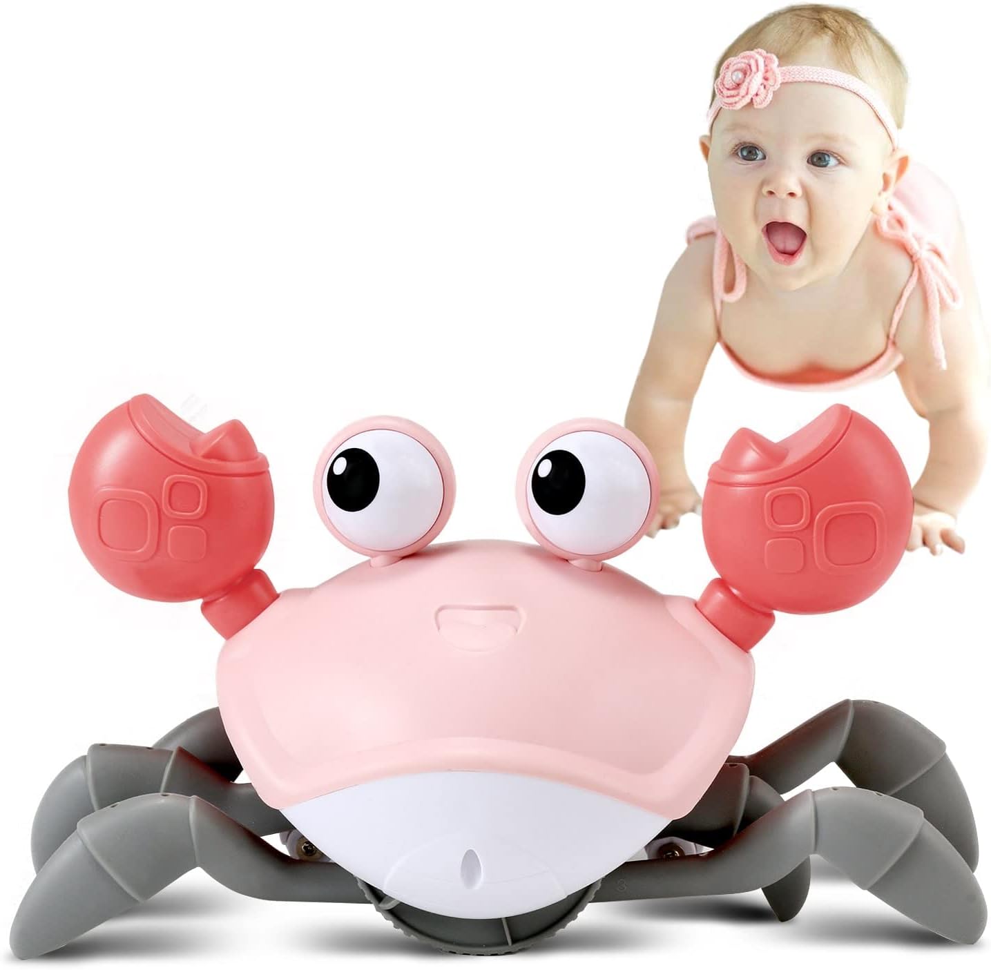 Giocattolo Toycrab che striscia – Giocattolo interattivo per bambini con musica, luce e sensore di movimento