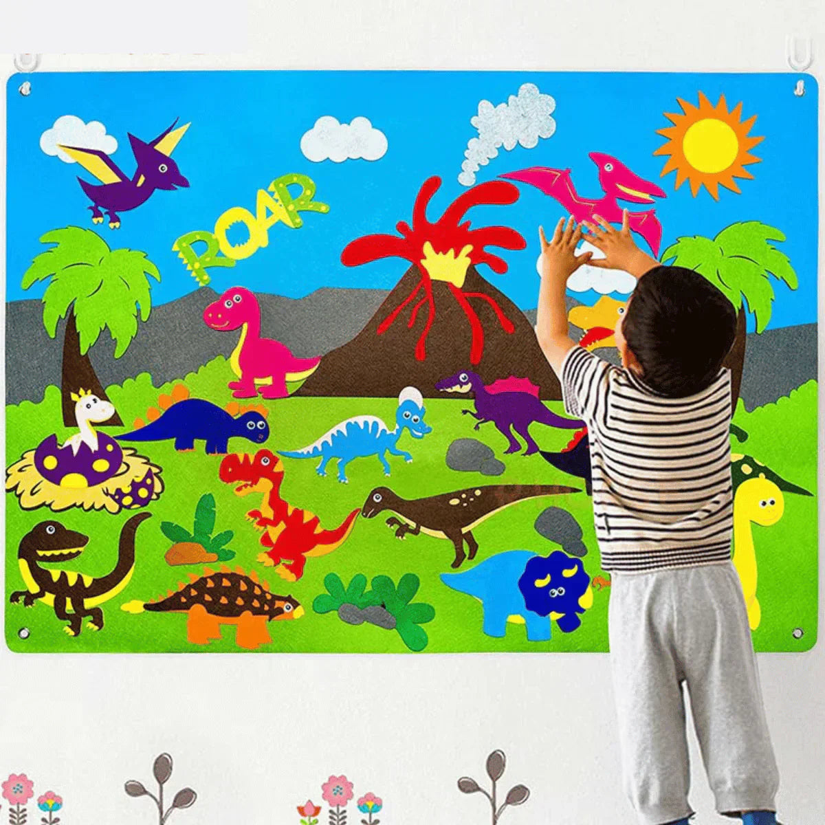 Toywild Felt Board – Creative Animal Learning Set For Kids With 50 Stickers