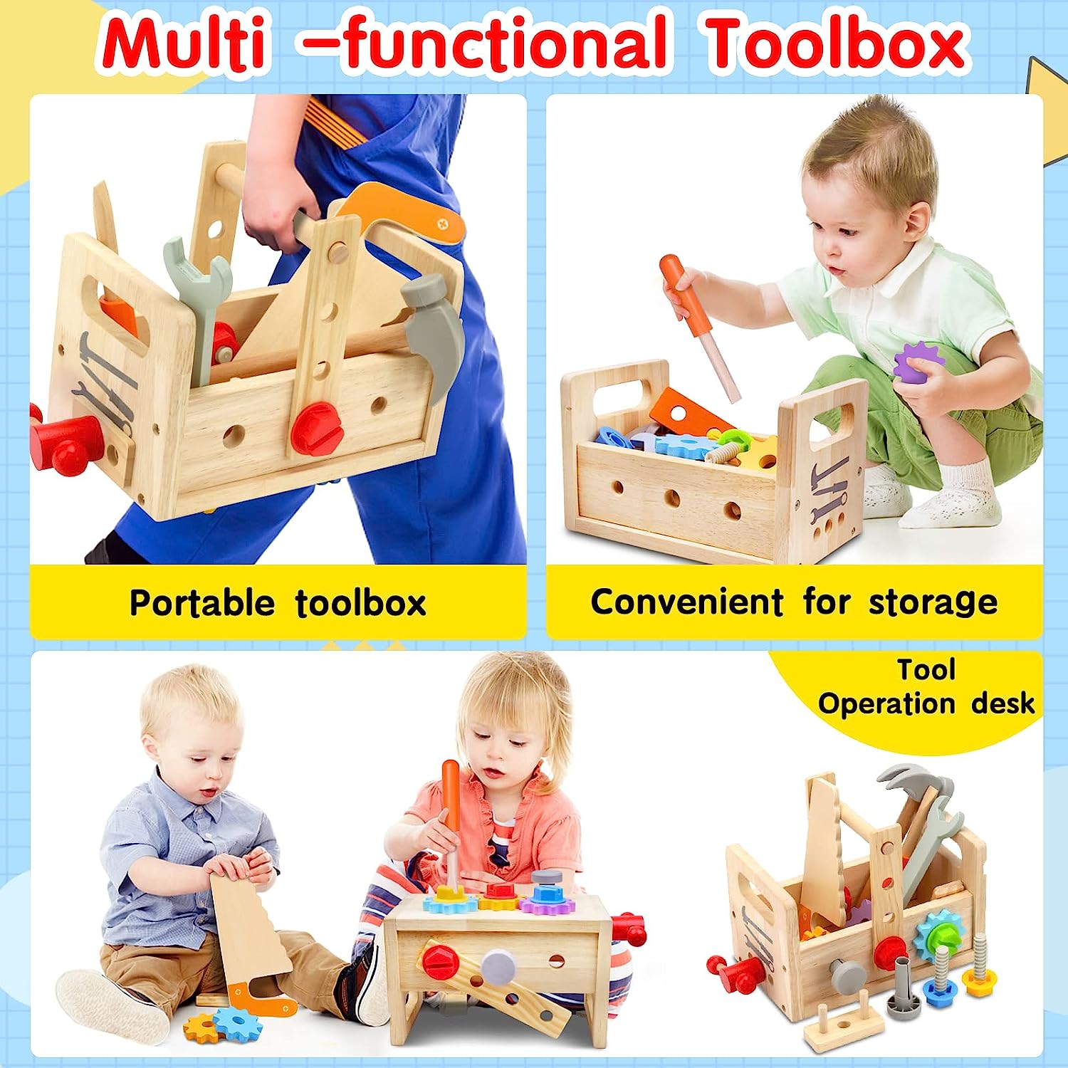 Coffret à outils Toywork – Ensemble d'établi en bois de 29 pièces pour le jeu créatif et le développement des compétences