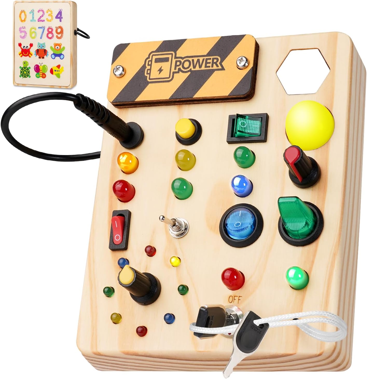 Toybright Board – Giocattolo in legno interattivo con luci e interruttori per bambini piccoli