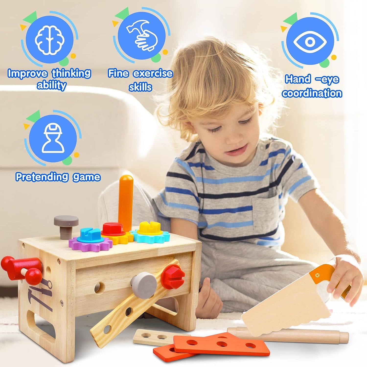 Toywork Toolbox – 29-Piece Wooden Workbench Set For Creative Play And Skill Development