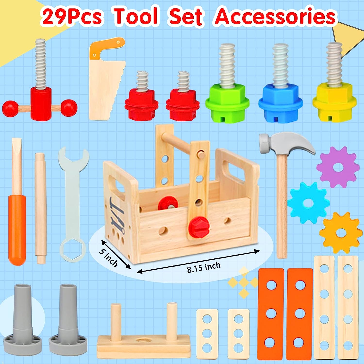 Toywork Toolbox – 29-Piece Wooden Workbench Set For Creative Play And Skill Development