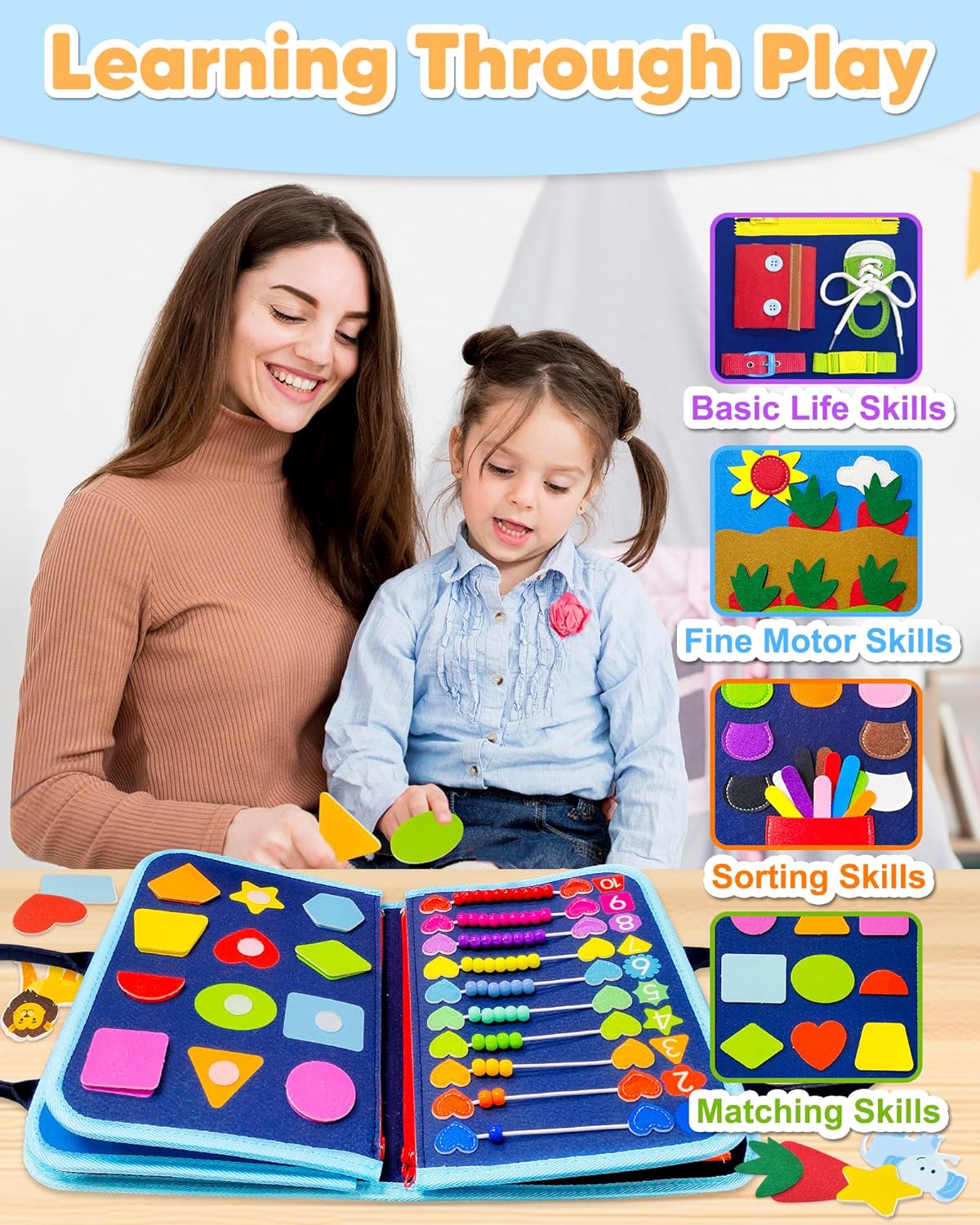 Toyzip Tavola Attività – Tavola Montessori per Bambini con 8 Lati Interattivi di Apprendimento