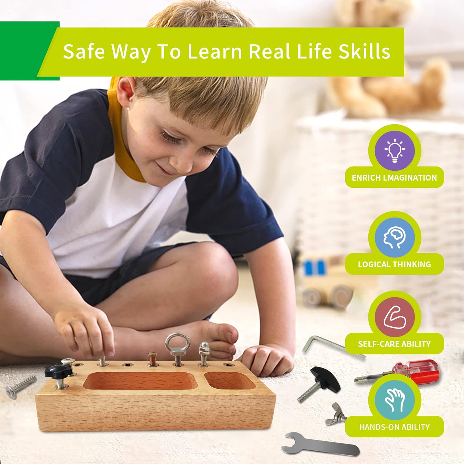 Toycraft Busy Board – Montessori Learning Board With Real Tools For Children From 3 Years