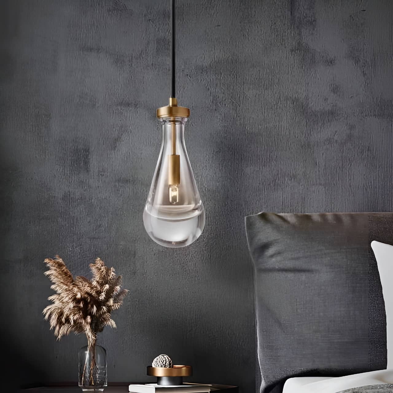 Lampada a sospensione vintage in rame a goccia di cristallo