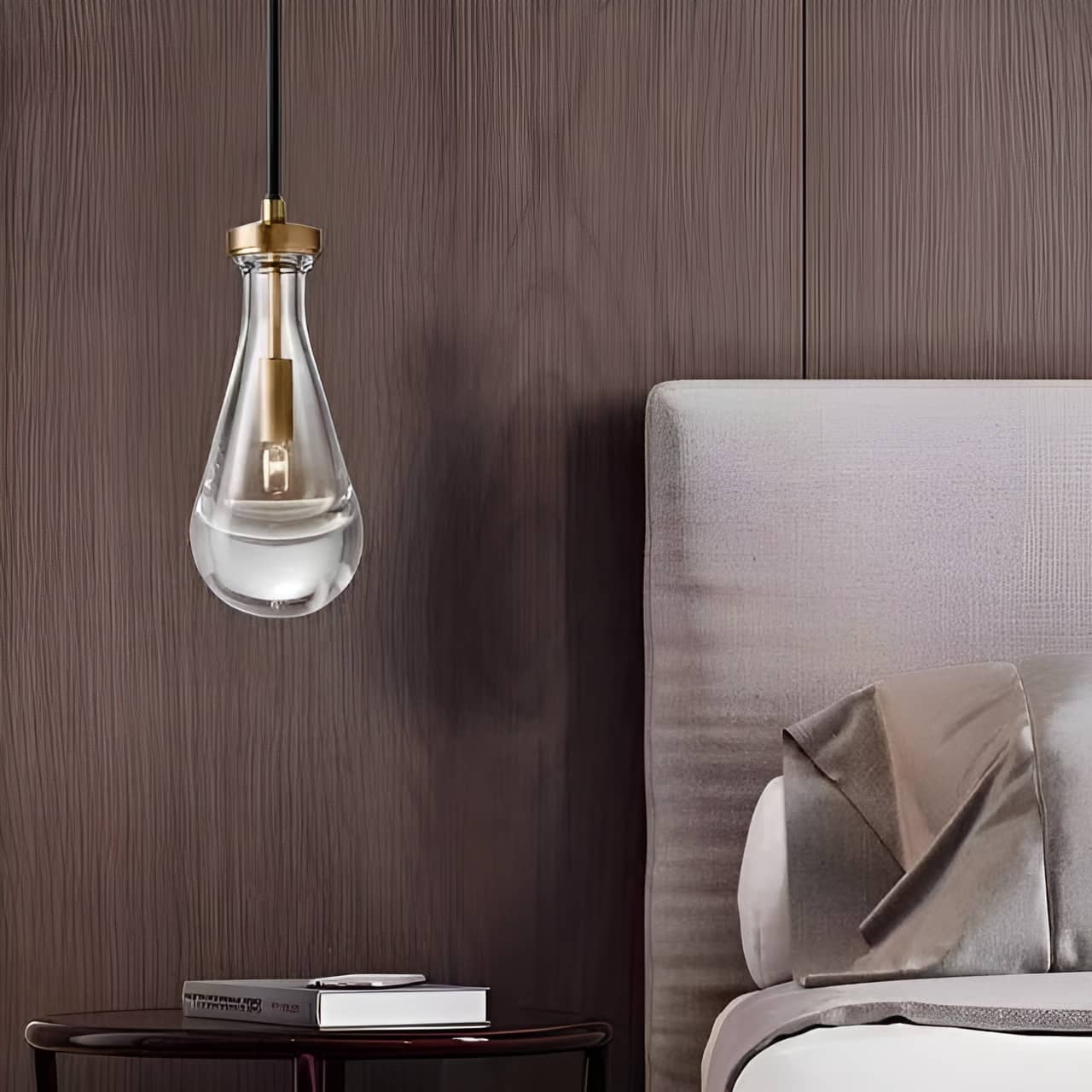 Lampada a sospensione vintage in rame a goccia di cristallo