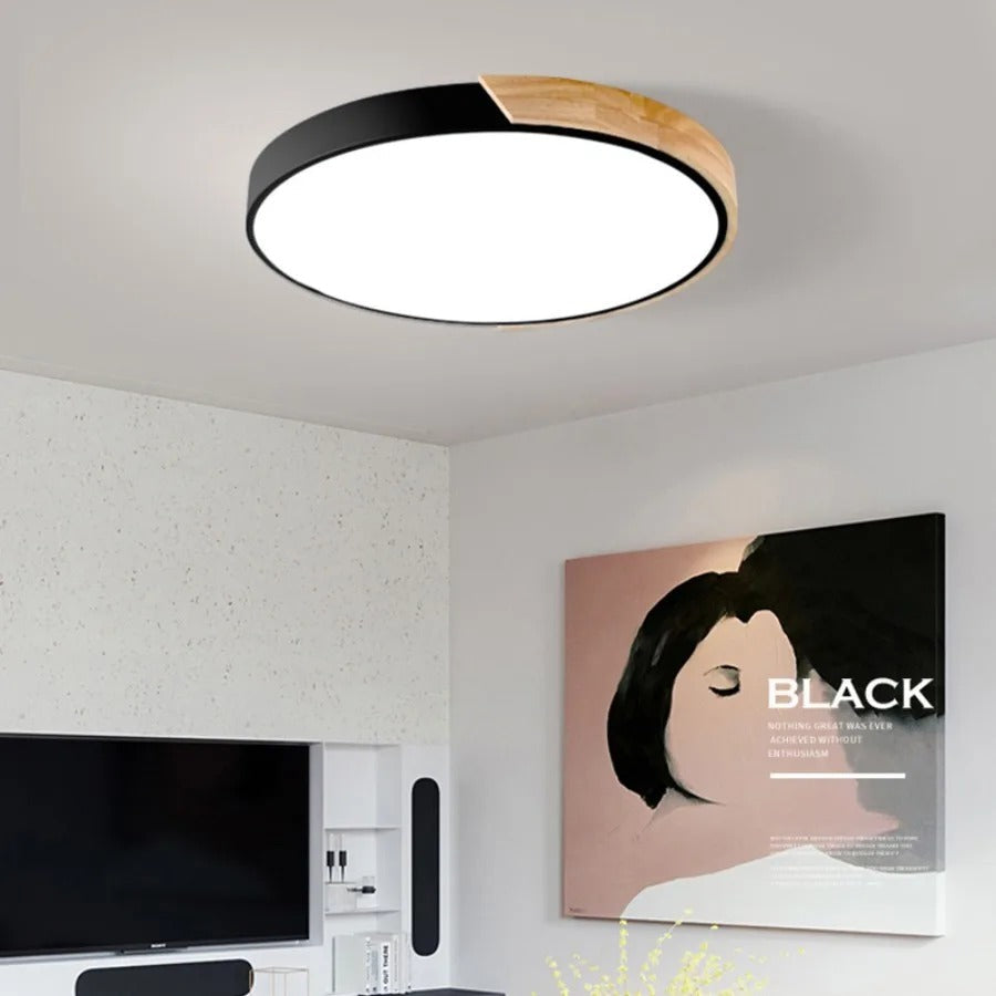 Plafonnier bois LED moderne à montage affleurant