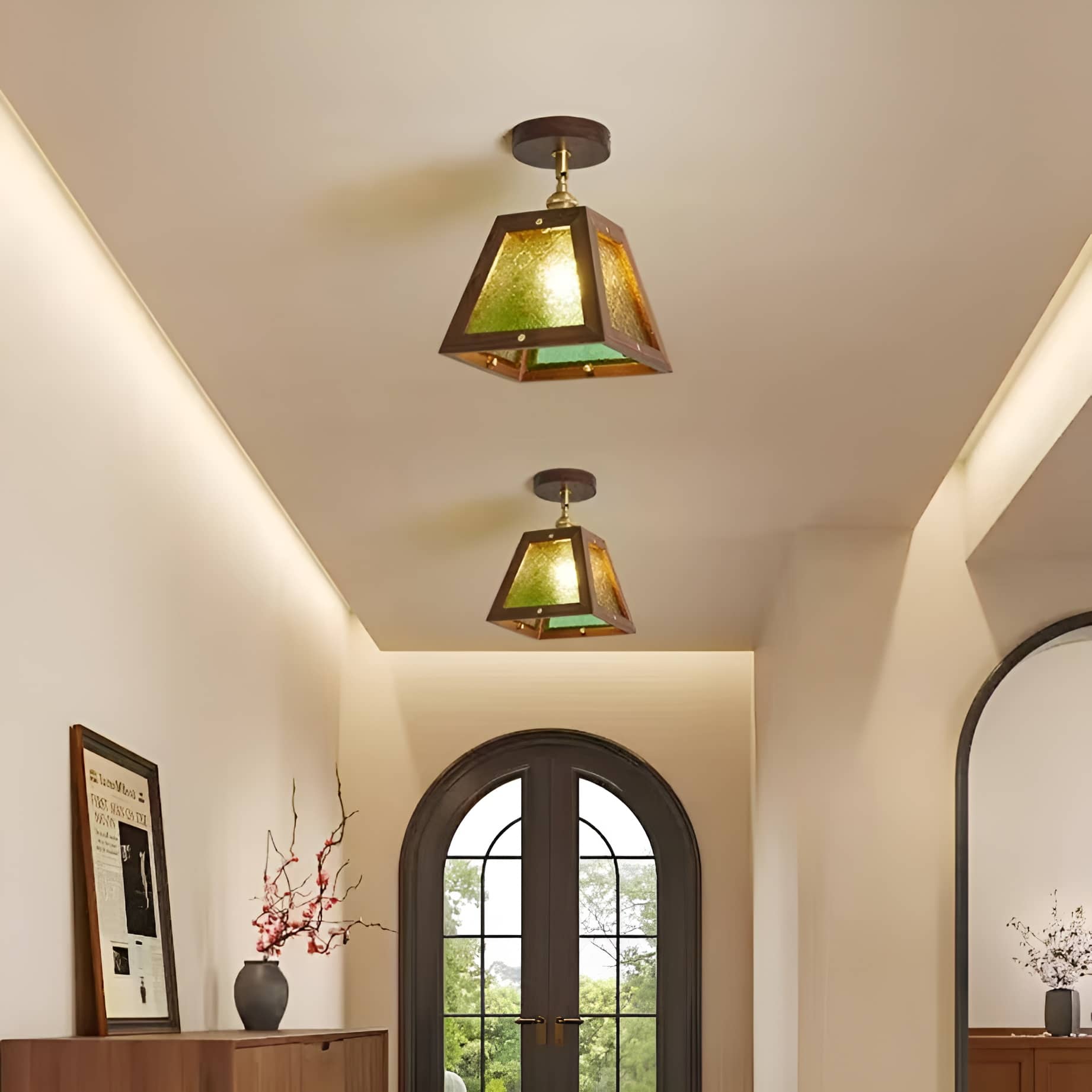 Luminaire de plafond rustique à cadre en bois industriel