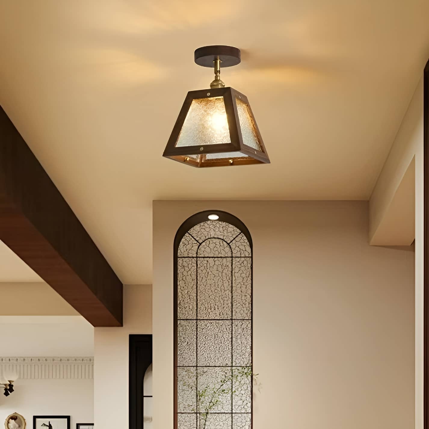 Luminaire de plafond rustique à cadre en bois industriel