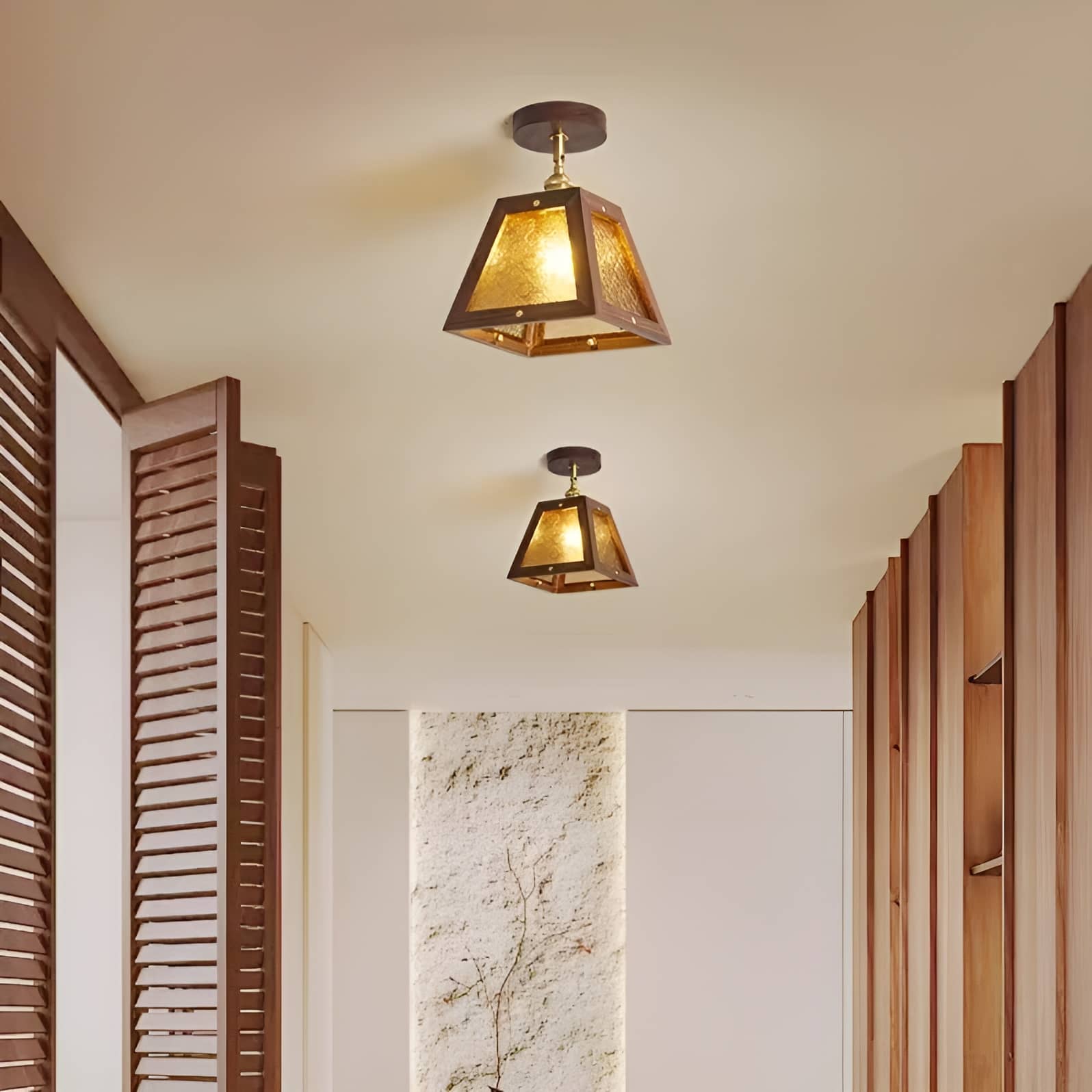 Luminaire de plafond rustique à cadre en bois industriel