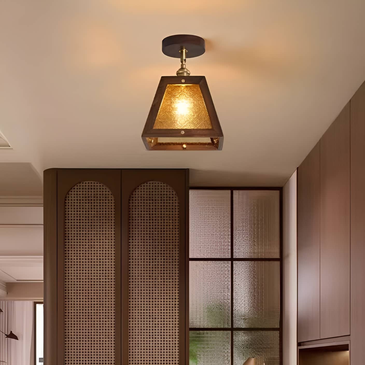 Luminaire de plafond rustique à cadre en bois industriel