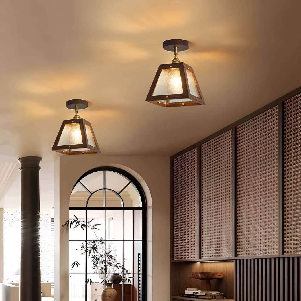 Luminaire de plafond rustique à cadre en bois industriel