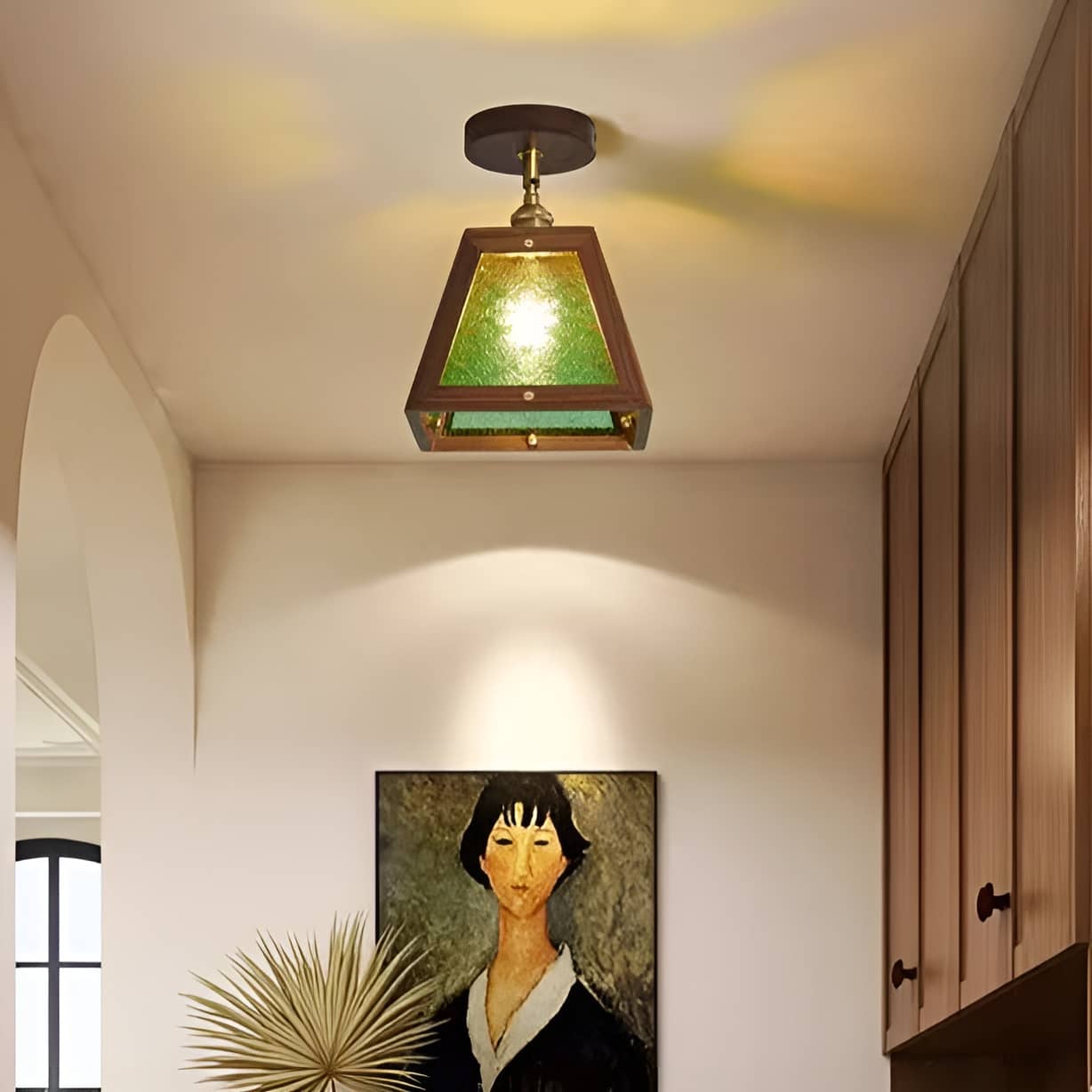Luminaire de plafond rustique à cadre en bois industriel