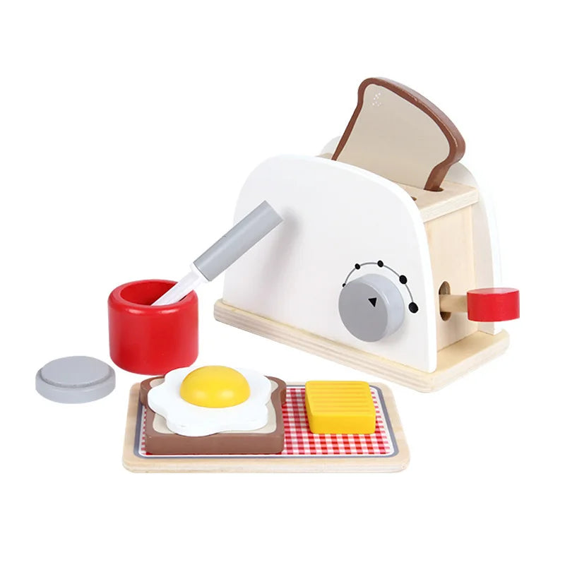Toychef Woodset – Set da cucina in legno per bambini – Macchina da caffè, tostapane e frullatore – Apprendimento ispirato al metodo Montessori