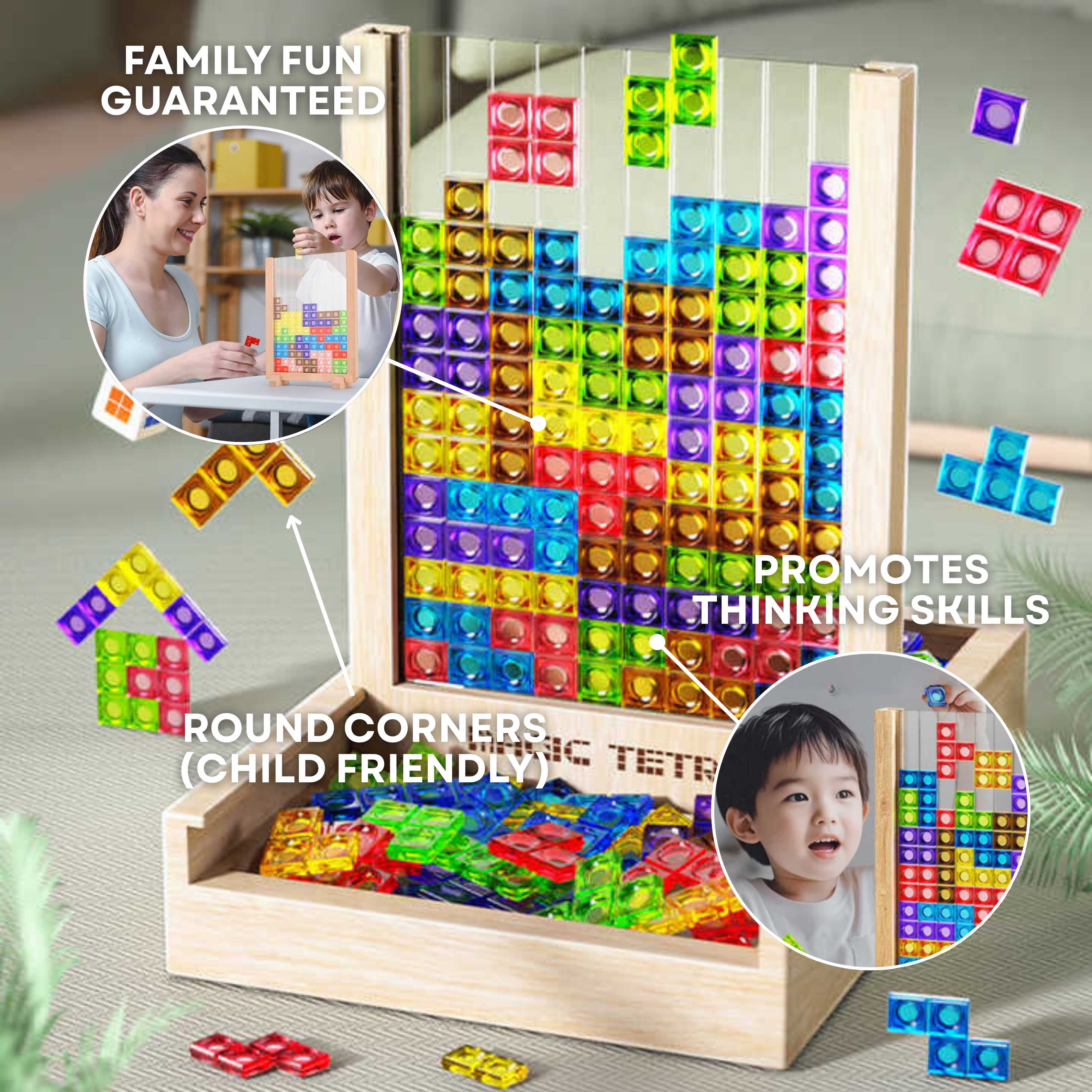 Ecoblock Tetris Board – Gioco di Puzzle in Legno per Bambini e Adulti – Divertimento Sostenibile per l'Allenamento del Cervello