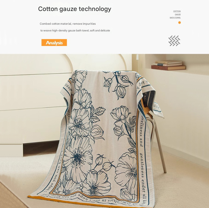 Flower Fairy 40S Pure Cotton Gauze Bath Towel - Extra Large, Thick, Soft, and Highly Absorbent for Adults