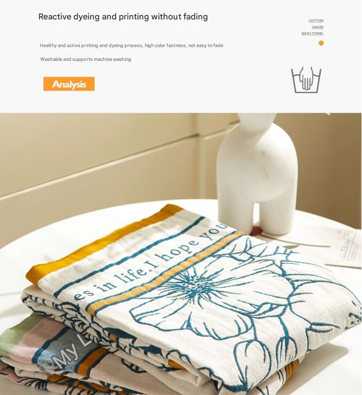 Tussen de bloemenvelden 40S Pure Katoenen Gaas Badhanddoek - Extra Groot, Dik, Zacht en Zeer Absorberend voor Volwassenen