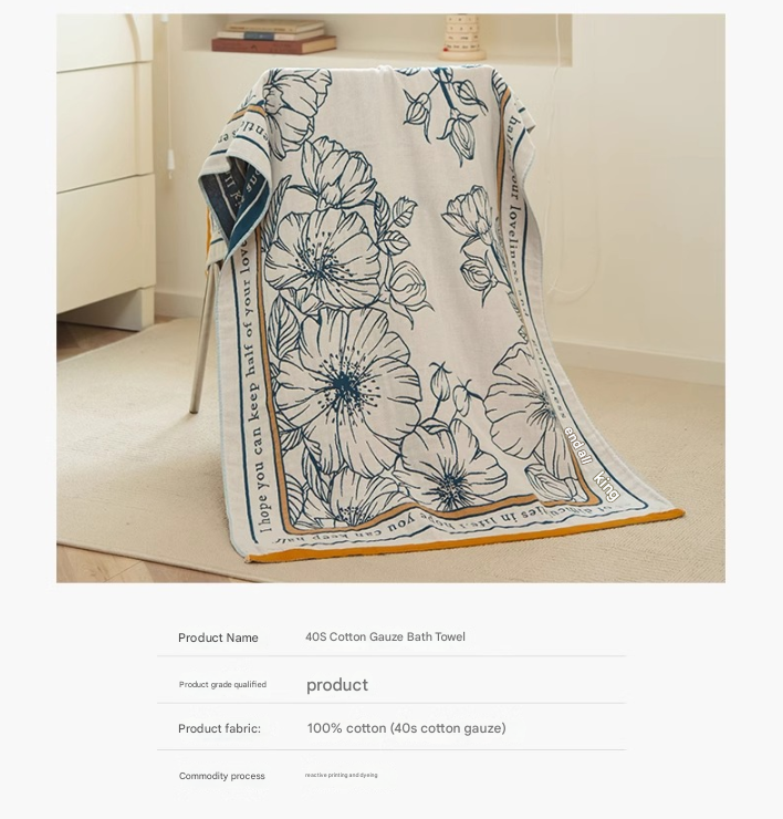 Het verhaal van gebroken bloemen 40S puur katoenen gaas badhanddoek - extra groot, dik, zacht en zeer absorberend voor volwassenen