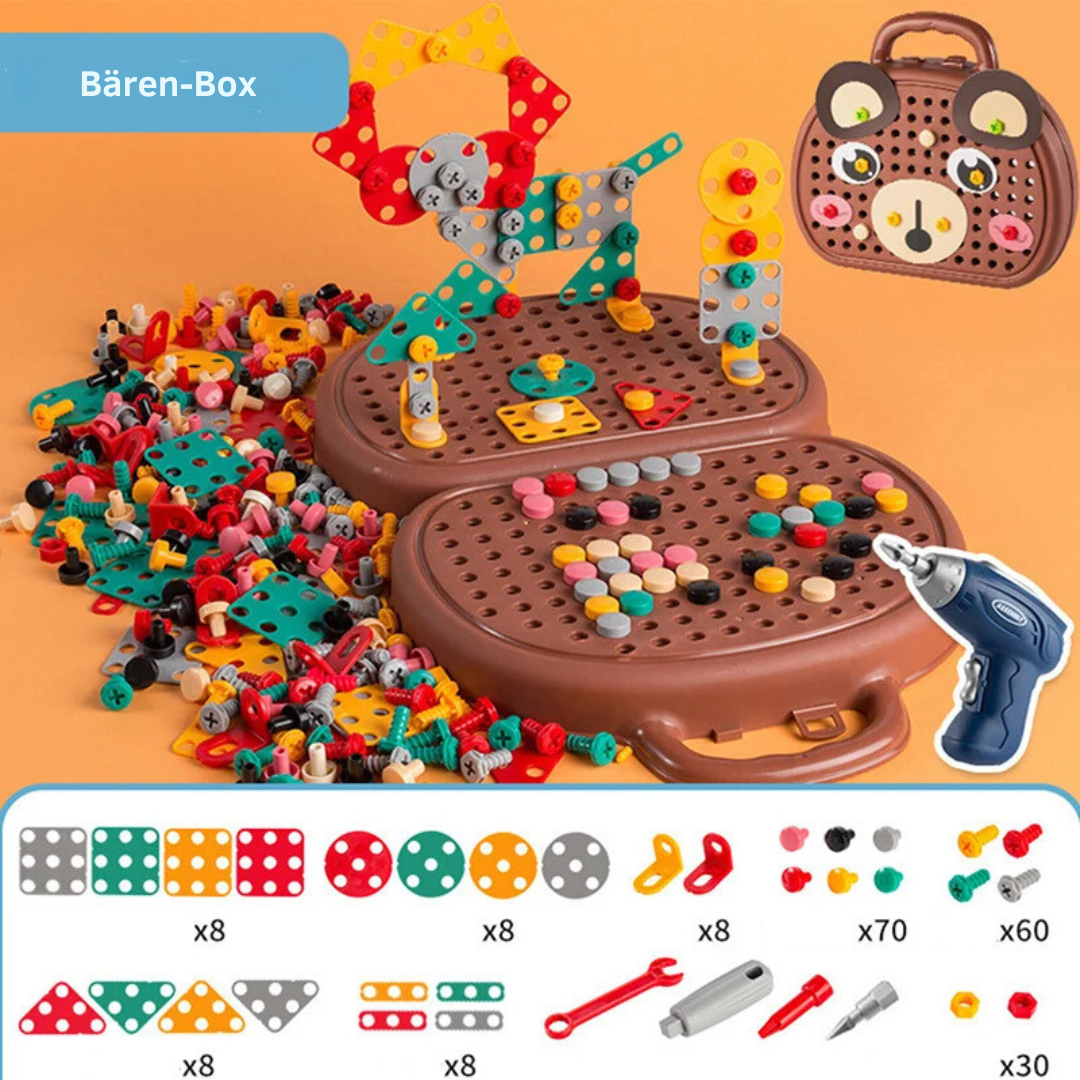 Kit di attrezzi Toybuild – Set creativo di attrezzi con mini trapano per piccoli costruttori