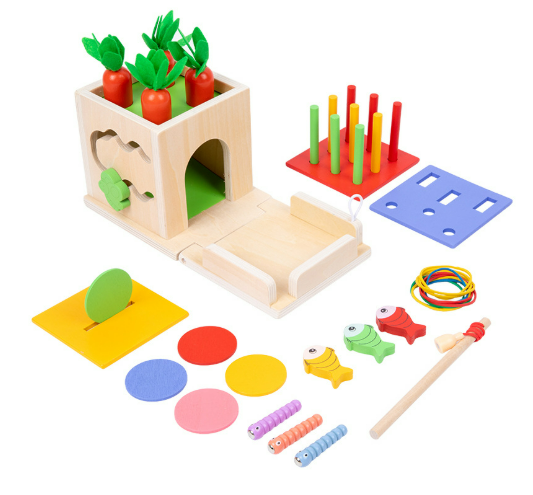 Activitycube – Giocattolo educativo in legno Montessori con 8 attività per bambini da 6 mesi