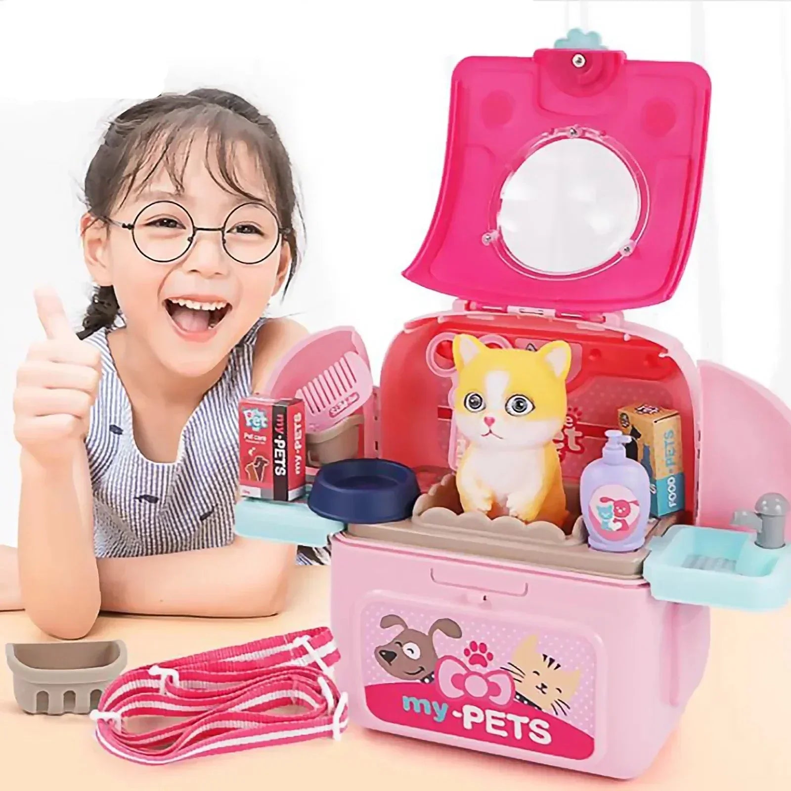 Toyvet Playset – Set di gioco portatile da veterinario per bambini con zaino e 16 accessori