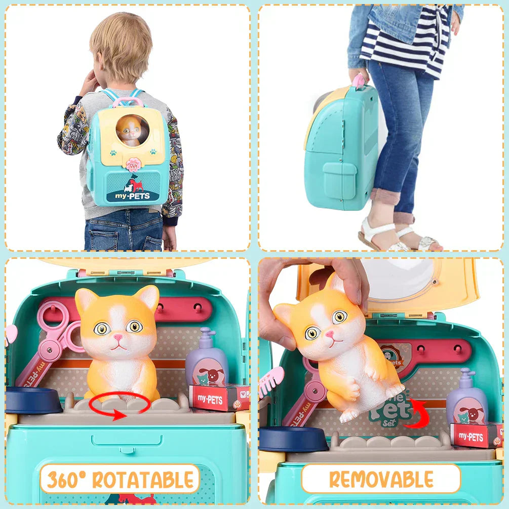 Toyvet Playset – Set di gioco portatile da veterinario per bambini con zaino e 16 accessori