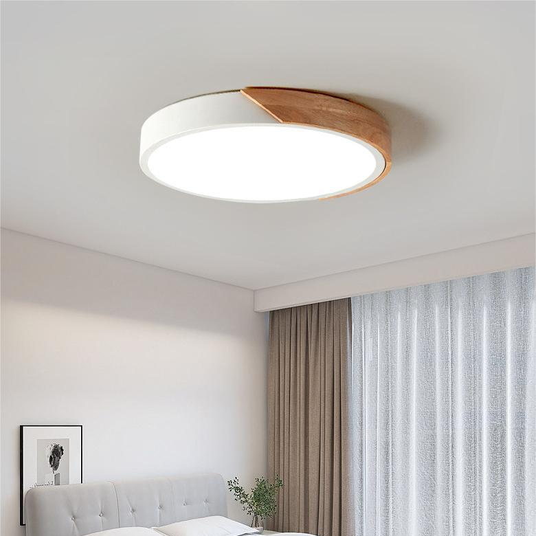 Plafonnier bois LED moderne à montage affleurant