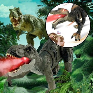 Toyroar RC Dino: Dinosaurio a control remoto con luz, sonido y efectos de niebla. Diversión realista al caminar y rugir.