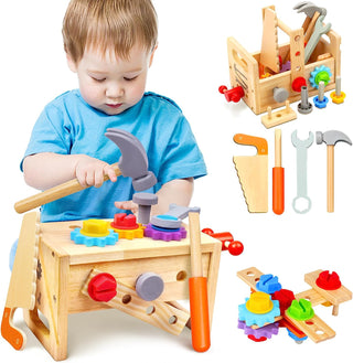 Toywork Toolbox – 29-Piece Wooden Workbench Set For Creative Play And Skill Development