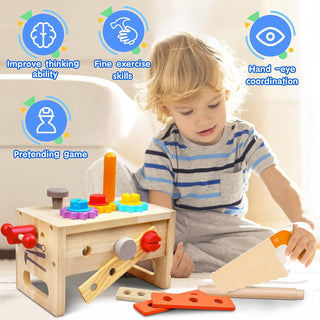 Toywork Toolbox – 29-Piece Wooden Workbench Set For Creative Play And Skill Development