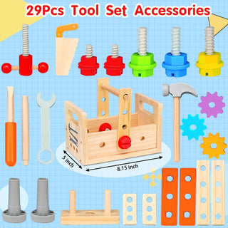 Toywork Toolbox – 29-Piece Wooden Workbench Set For Creative Play And Skill Development