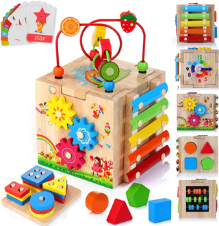 Educube 8-in-1 – Montessori-Aktivitätswürfel aus Holz – Früher Lernspaß für Kleinkinder