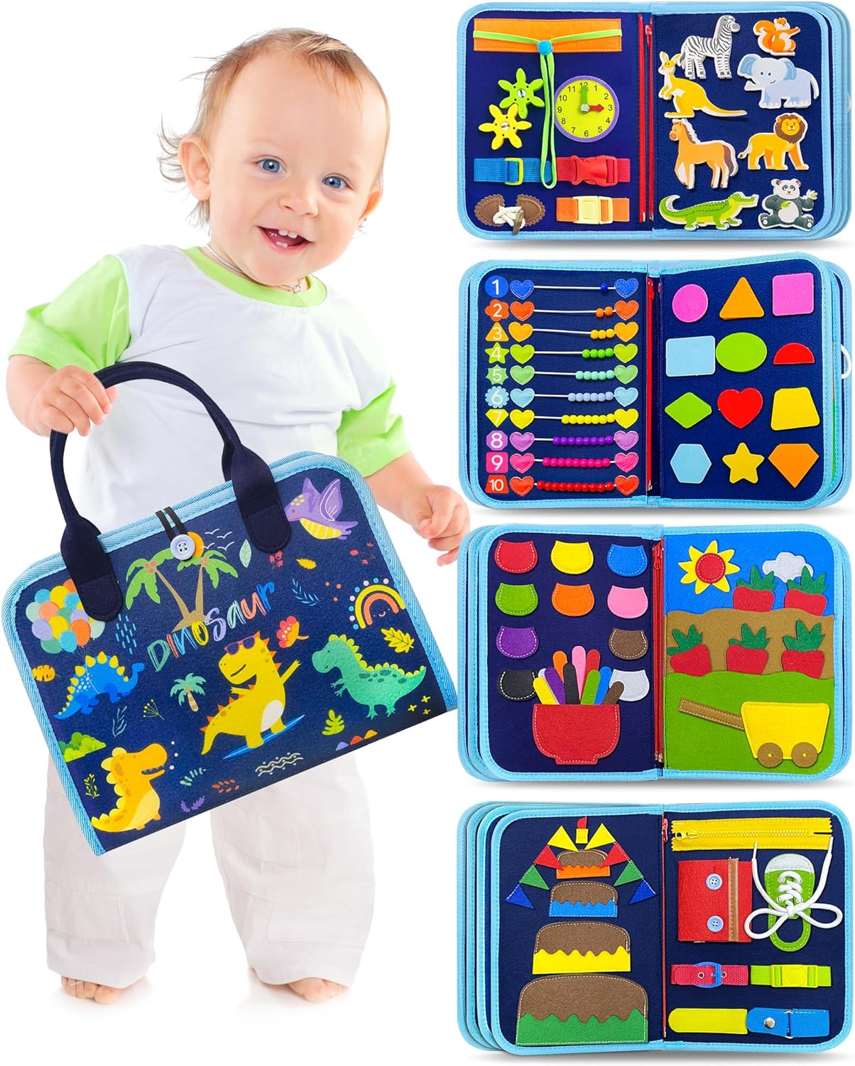 Toyzip Activity Board – Montessori Busy Board For Babies With 8 Interactive Learning Sides