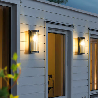 Cylindrical Metal and Glass Solar Powered Wall Lamp