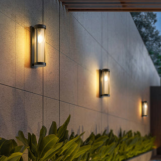 Cylindrical Metal and Glass Solar Powered Wall Lamp