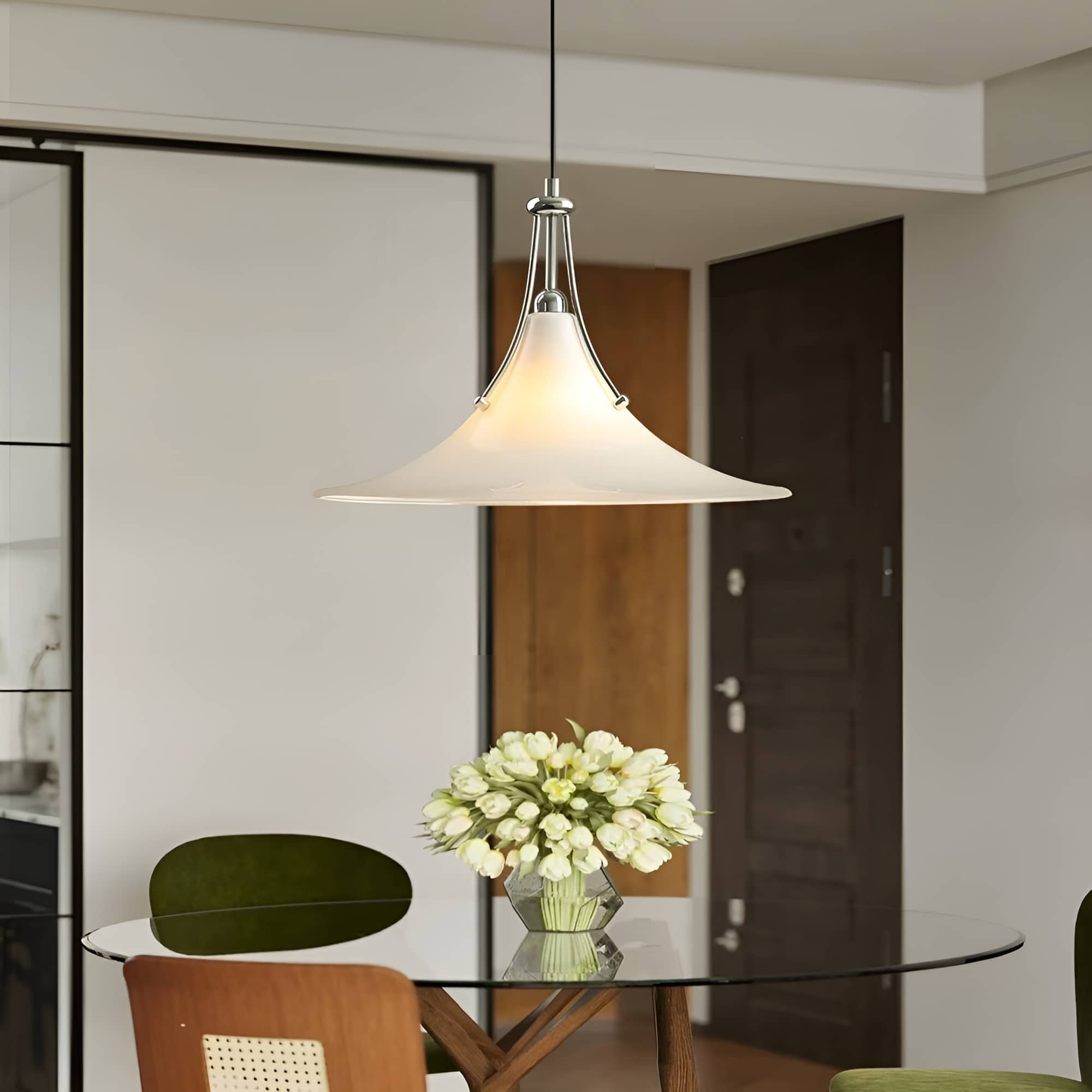 Bauhaus Trumpet Opal Glass Pendant Light
