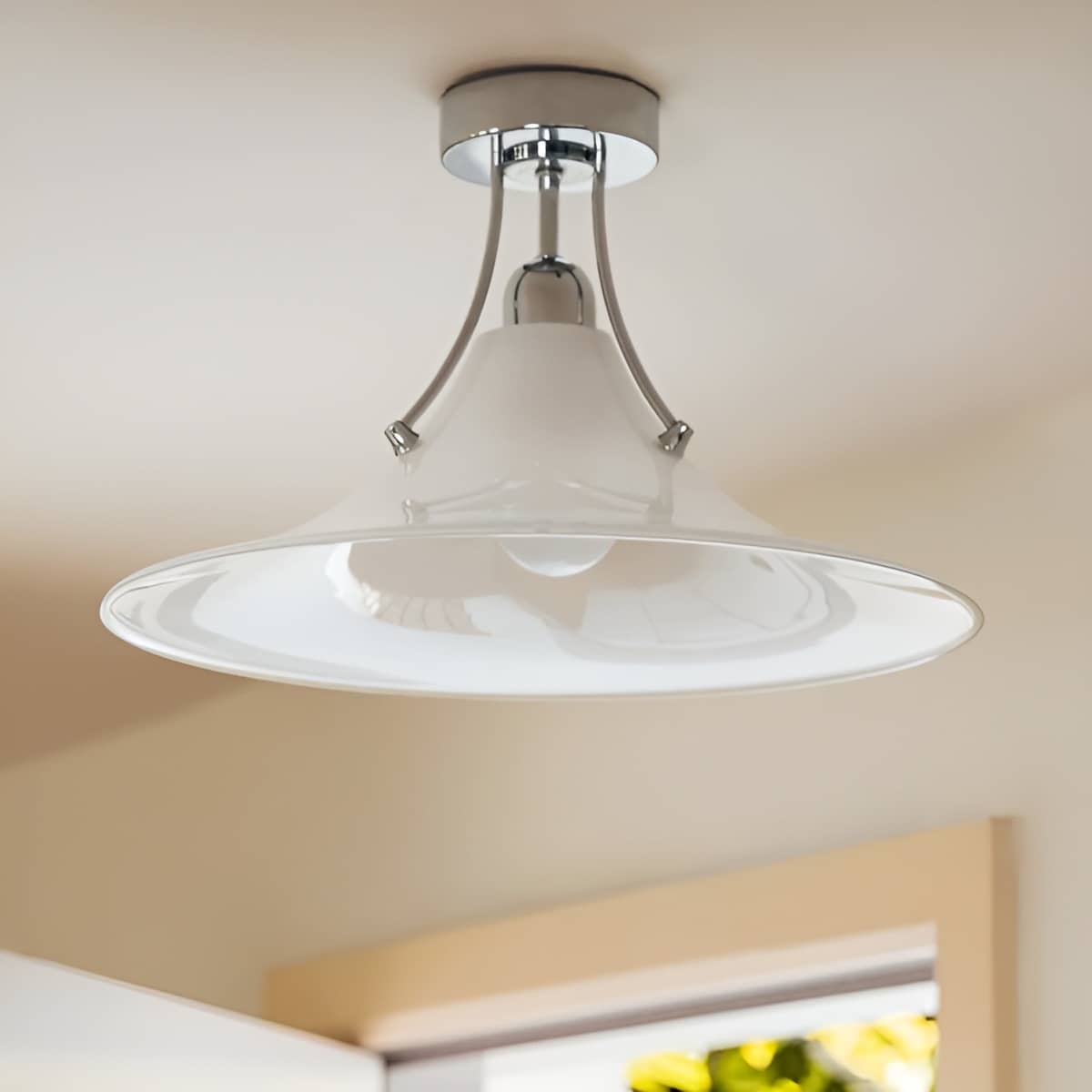 Bauhaus Trumpet Opal Glass Ceiling Light