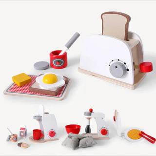 Toychef Woodset – Kids Wooden Kitchen Play Set – Coffee Machine, Toaster & Mixer – Montessori-Inspired Learning