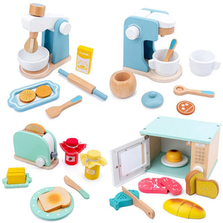 Toychef Woodset – Kids Wooden Kitchen Play Set – Coffee Machine, Toaster & Mixer – Montessori-Inspired Learning