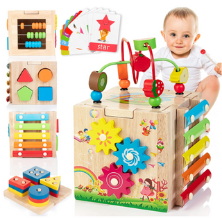 Educube 8-in-1 – Montessori-Aktivitätswürfel aus Holz – Früher Lernspaß für Kleinkinder