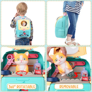 Toyvet Playset – Portable Vet Role Play Set For Kids With Backpack And 16 Accessories